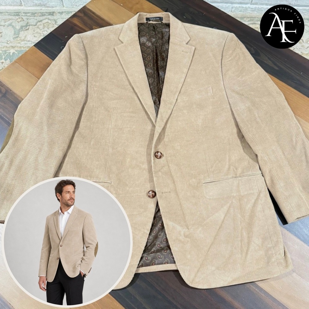 CHAPS Men's Cordoroy Blazer Light Brown Sport Coat w/Elbow Patches Size 42S